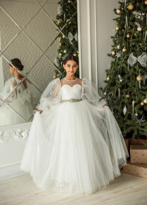 Fashion Tulle Flower Girl Dress With Beaded Belt